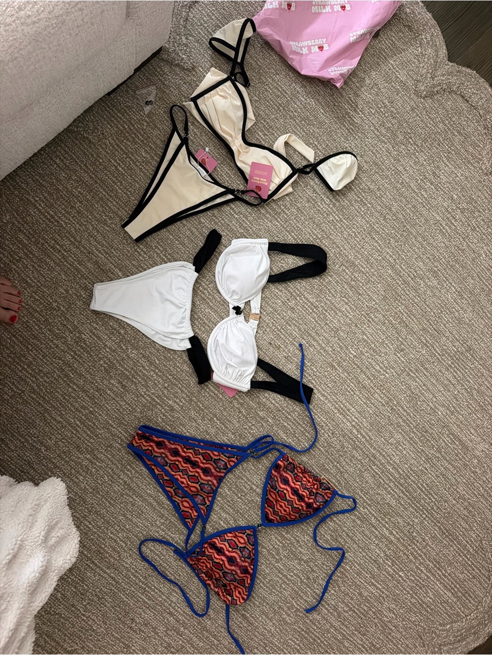 Strawberry milk mob bikinis (size L) top and bottoms